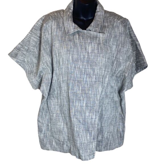 Eileen fisher linen blend moto jacket top small gray/white knit textured - Picture 1 of 8